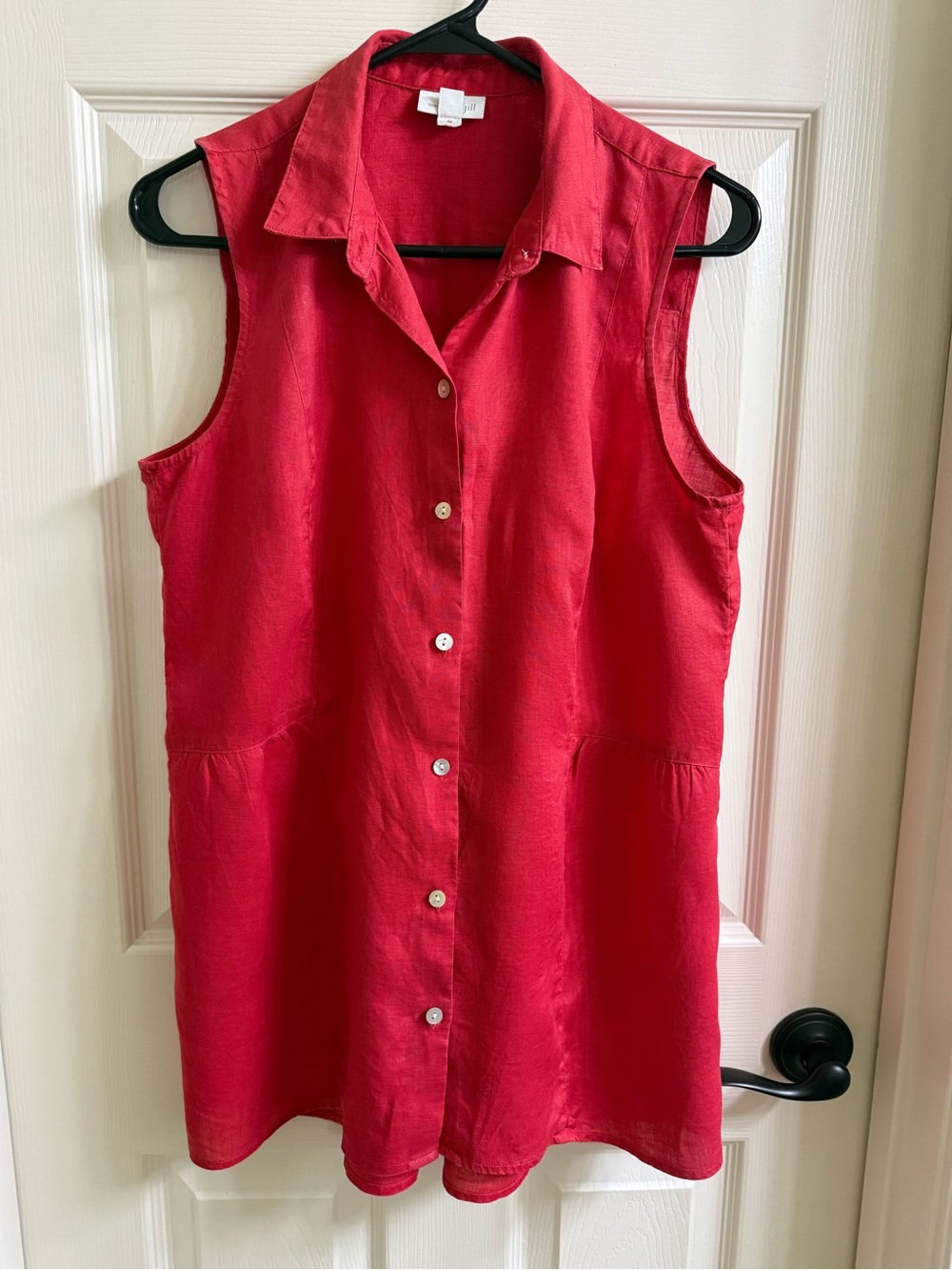 J. Jill Red Sleeveless Button-Down Linen Tunic Top